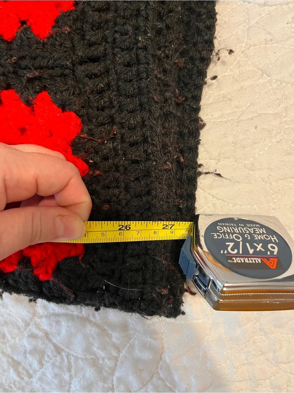 Handmade Granny Square Crochet Afghan Red Black Throw Blanket Vintage Roseanne